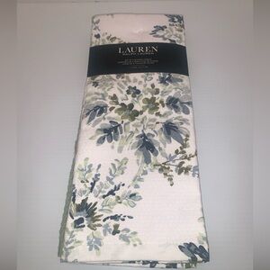 Ralph Lauren Kitchen Towel Set of 3 Two White W/Blue Flowers One Solid Green New